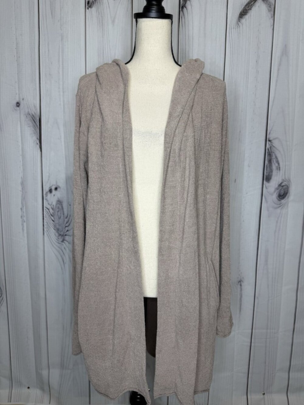Barefoot Dreams Cozy Chic Lite Relaxed Hooded Cardigan Size XL Taupe Brown